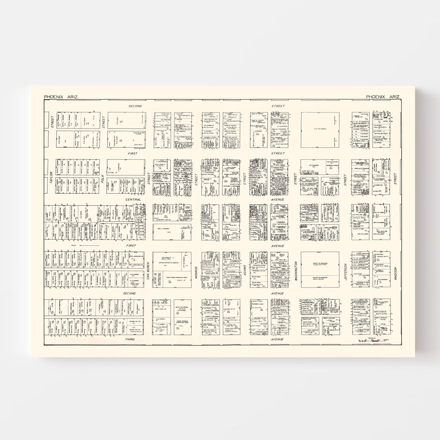 Vintage Map of Phoenix, AZ Business Section 1929