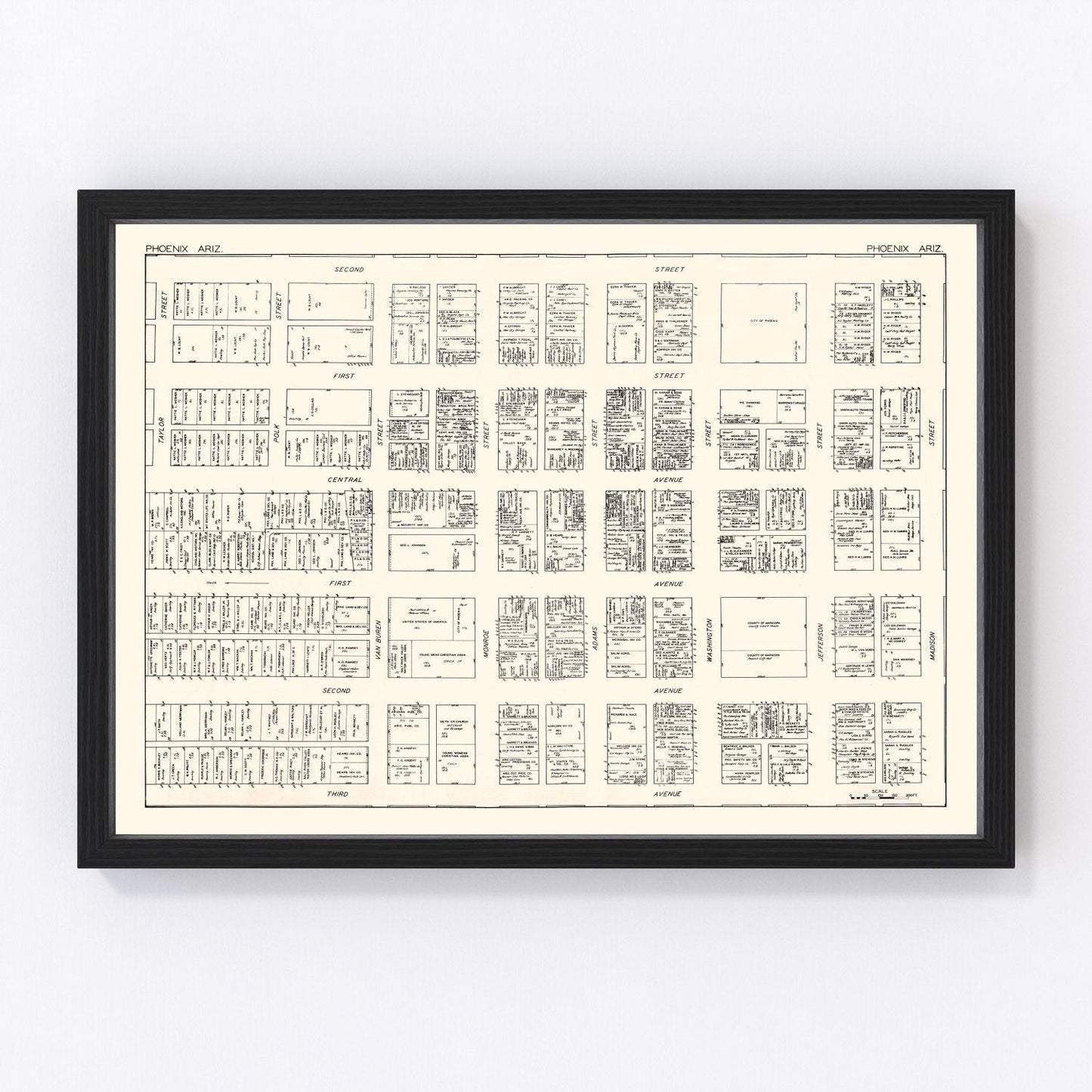 Vintage Map of Phoenix, AZ Business Section 1929