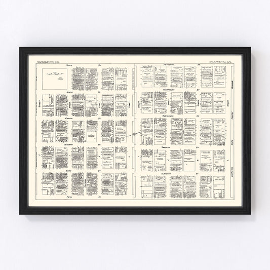 Vintage Map of Sacramento, CA Business Section 1929