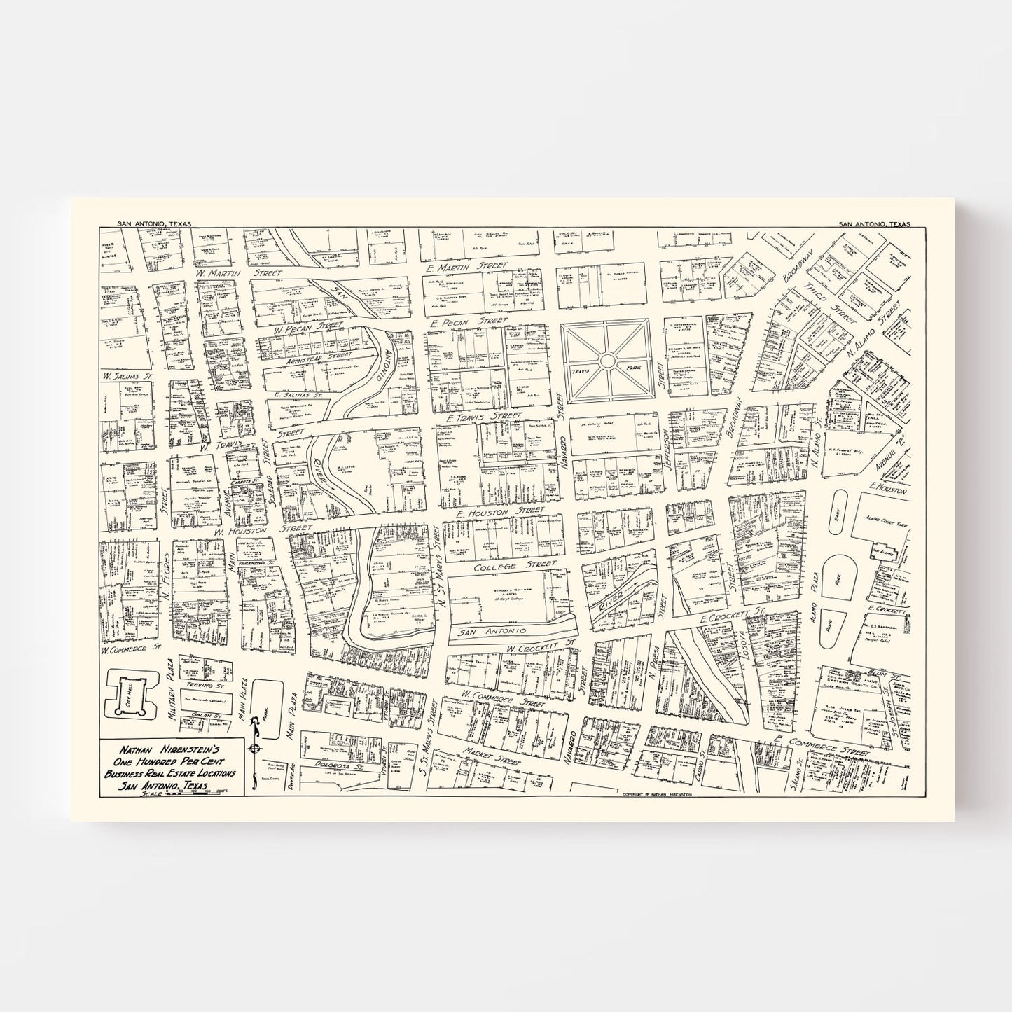 Vintage Map of San Antonio, TX Business Section 1929