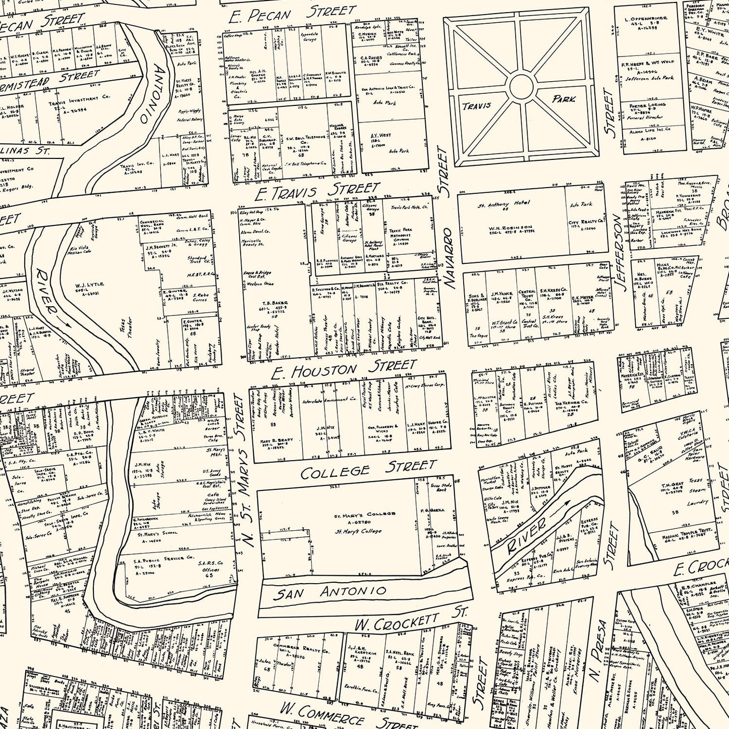 Vintage Map of San Antonio, TX Business Section 1929