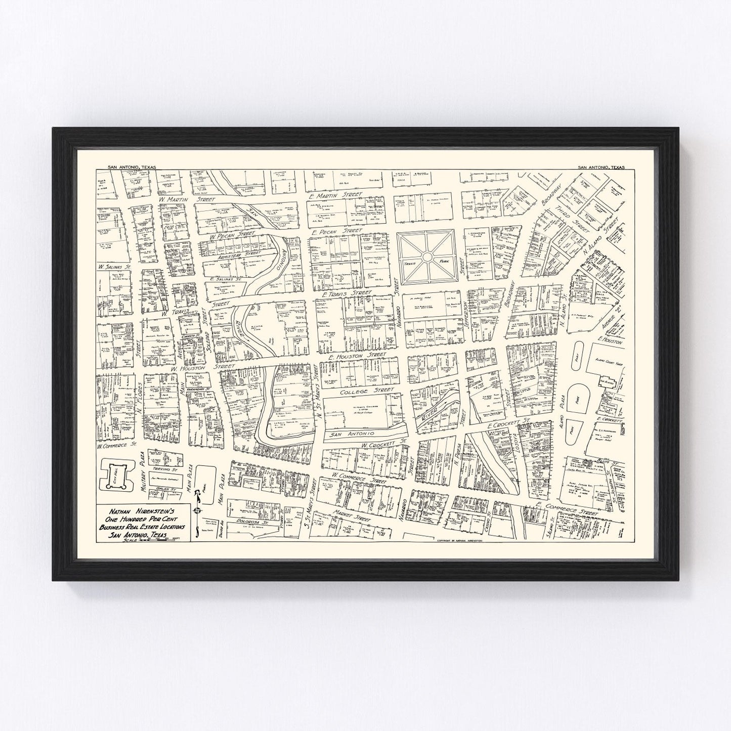 Vintage Map of San Antonio, TX Business Section 1929