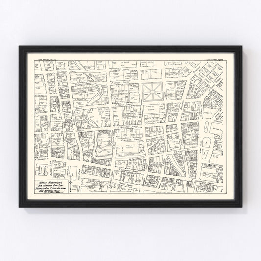 Vintage Map of San Antonio, TX Business Section 1929