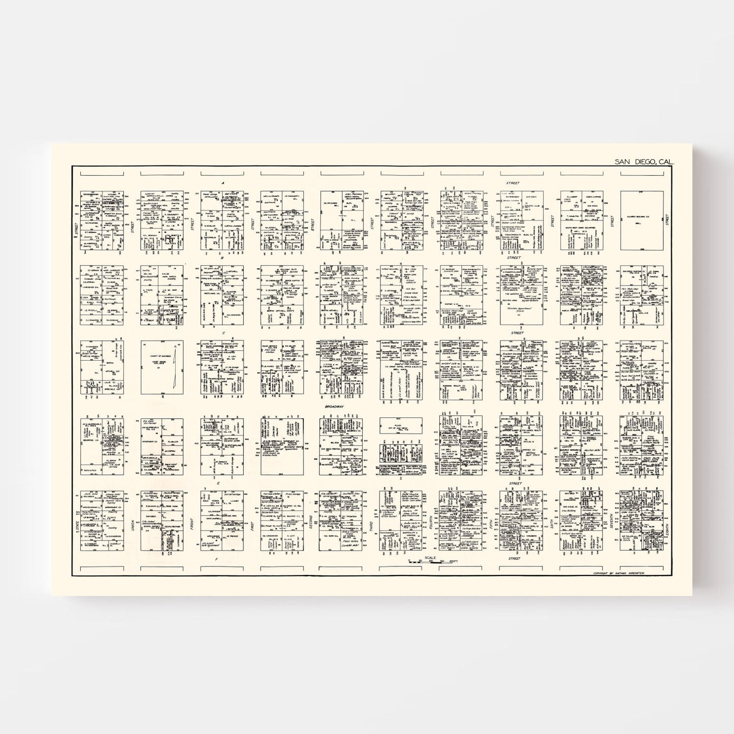 Vintage Map of San Diego, CA Business Section 1929