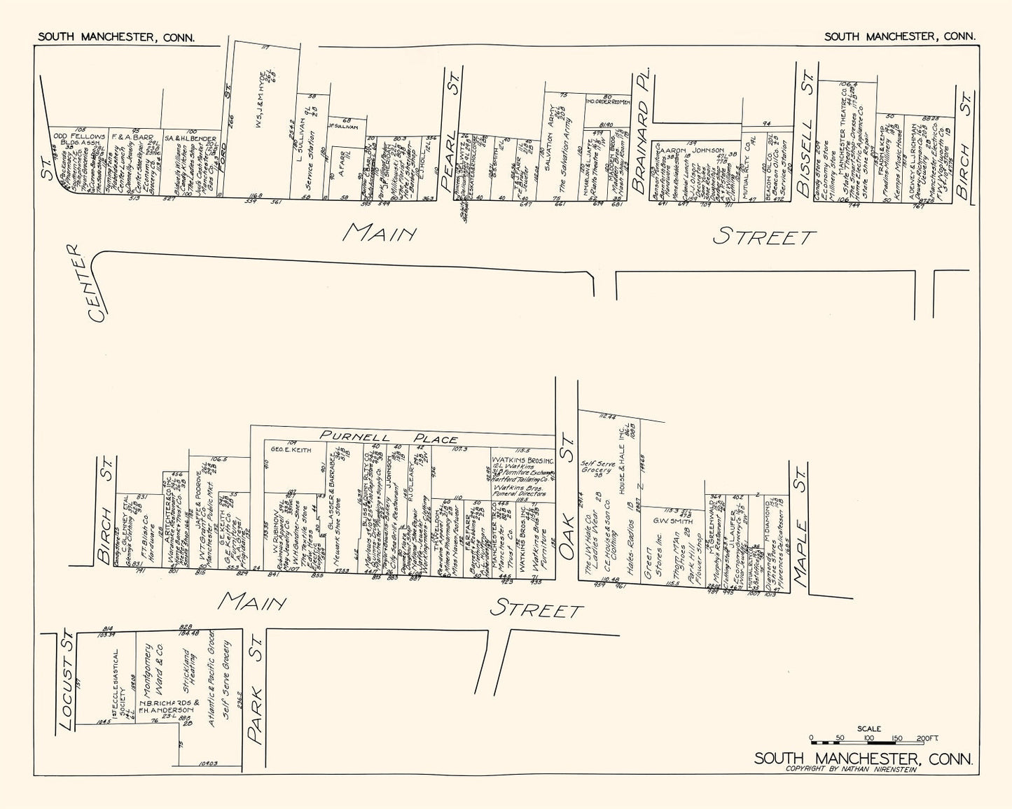Vintage Map of South Manchester, CT Business Section 1929