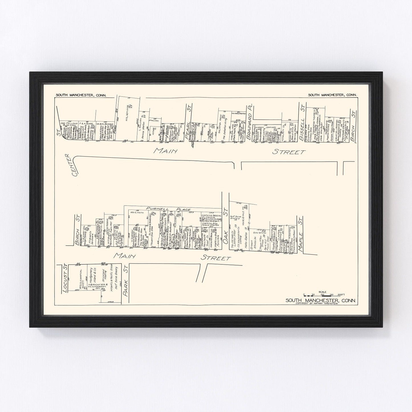 Vintage Map of South Manchester, CT Business Section 1929