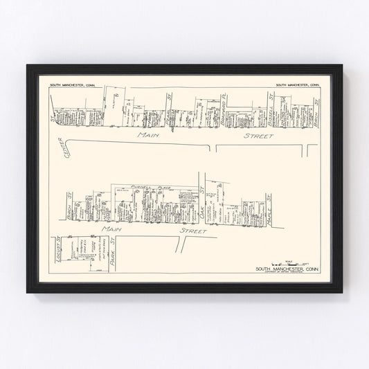 Vintage Map of South Manchester, CT Business Section 1929