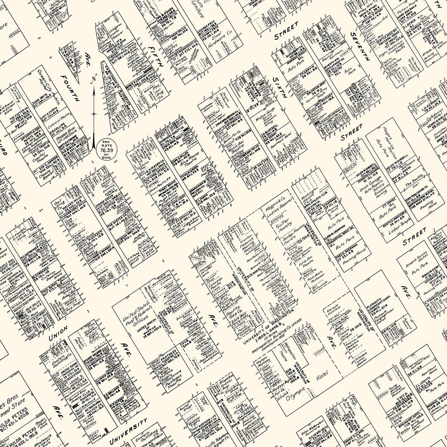 Vintage Map of Seattle, WA Business Section 1929
