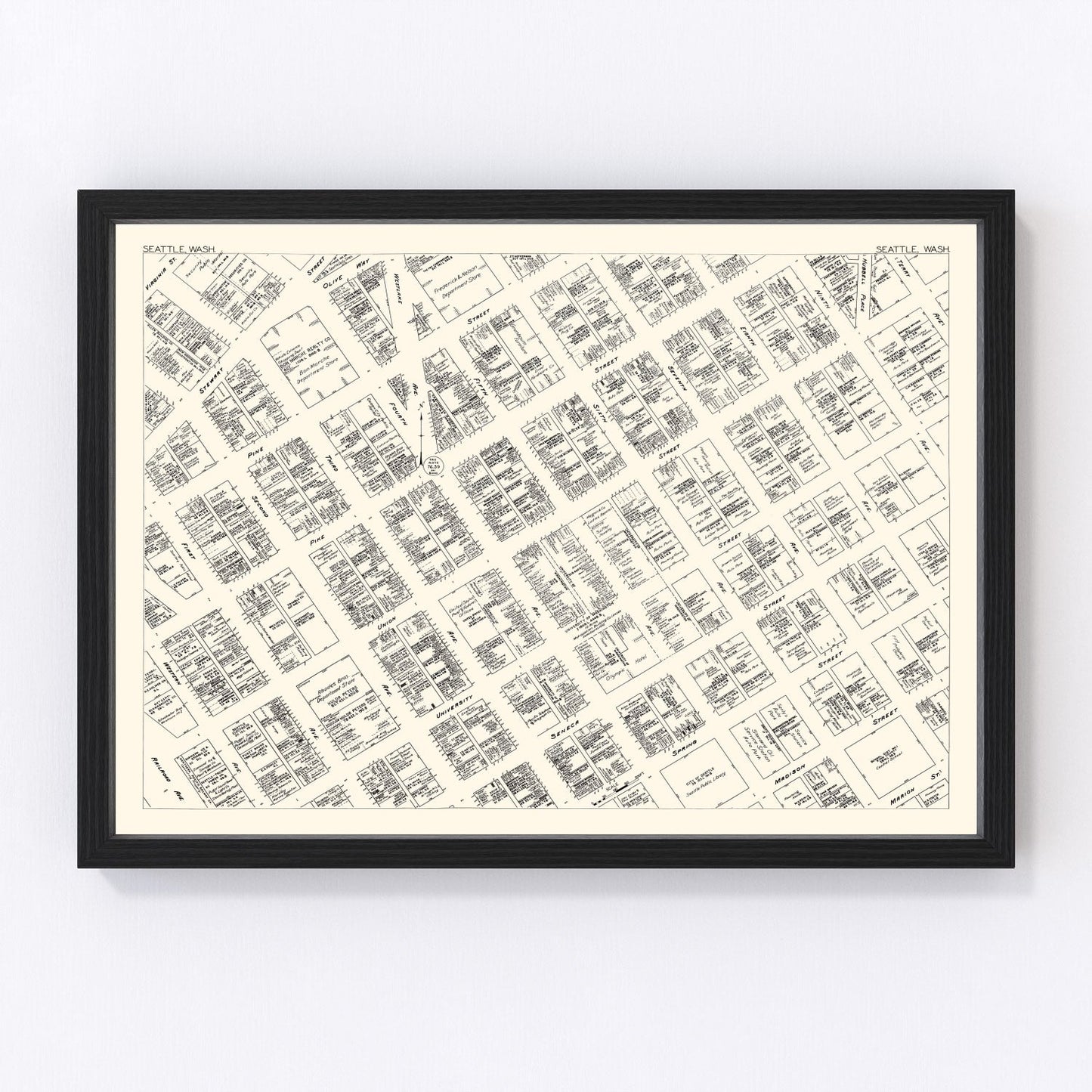 Vintage Map of Seattle, WA Business Section 1929