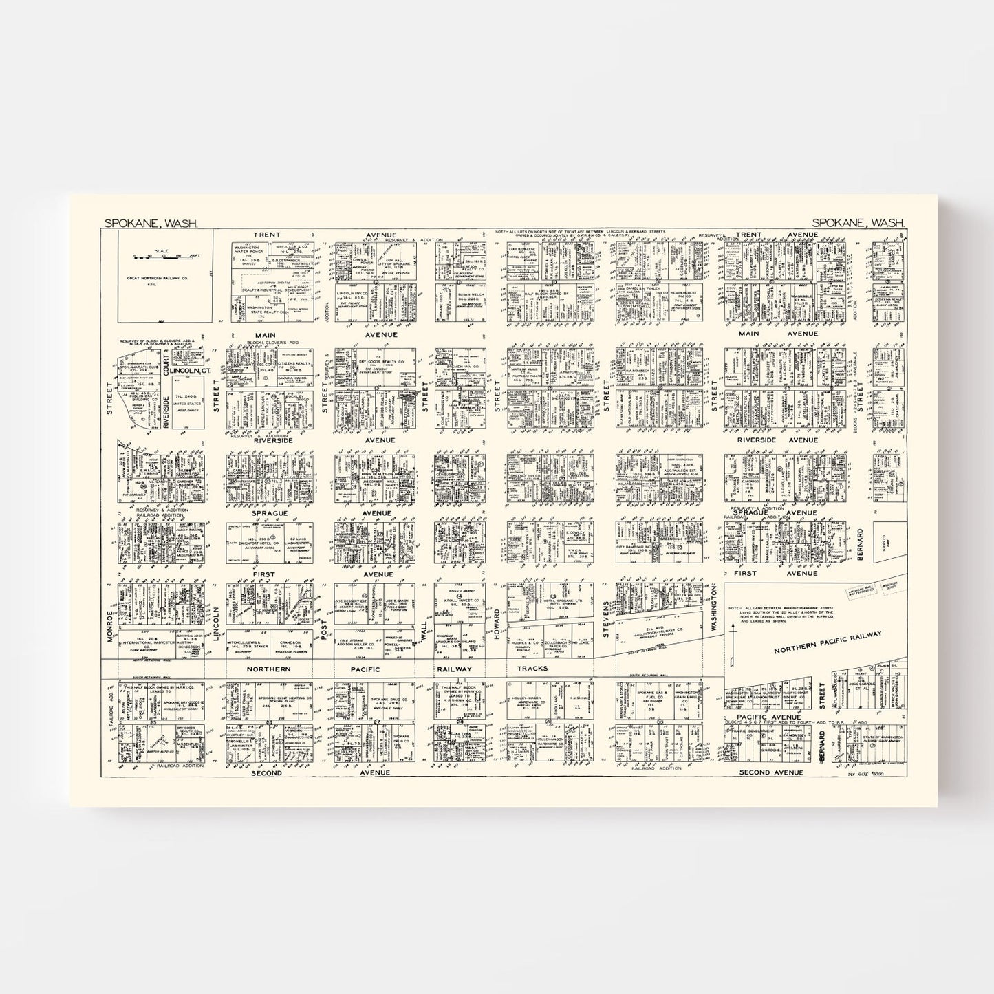Vintage Map of Spokane, WA Business Section 1929