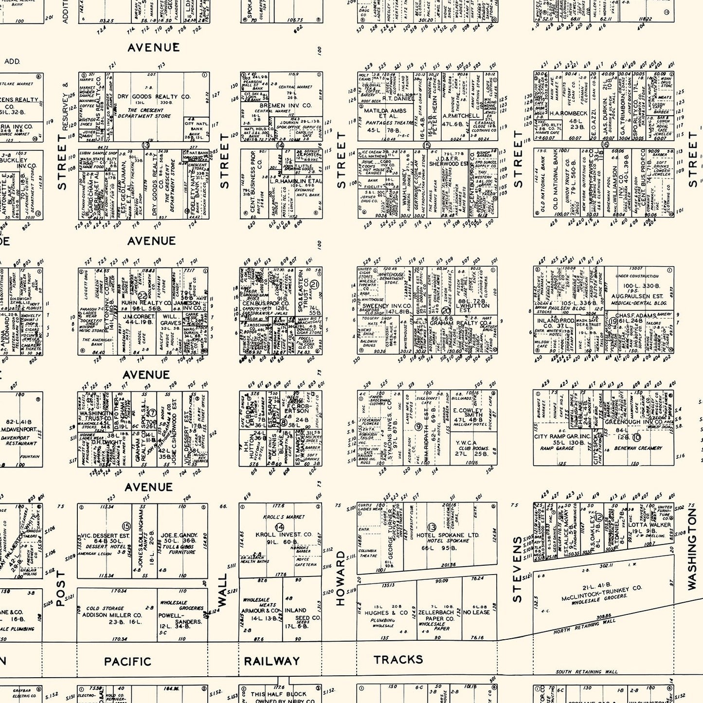 Vintage Map of Spokane, WA Business Section 1929
