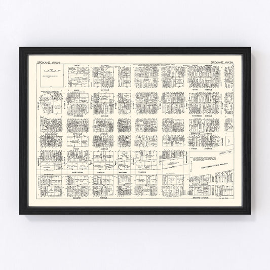 Vintage Map of Spokane, WA Business Section 1929