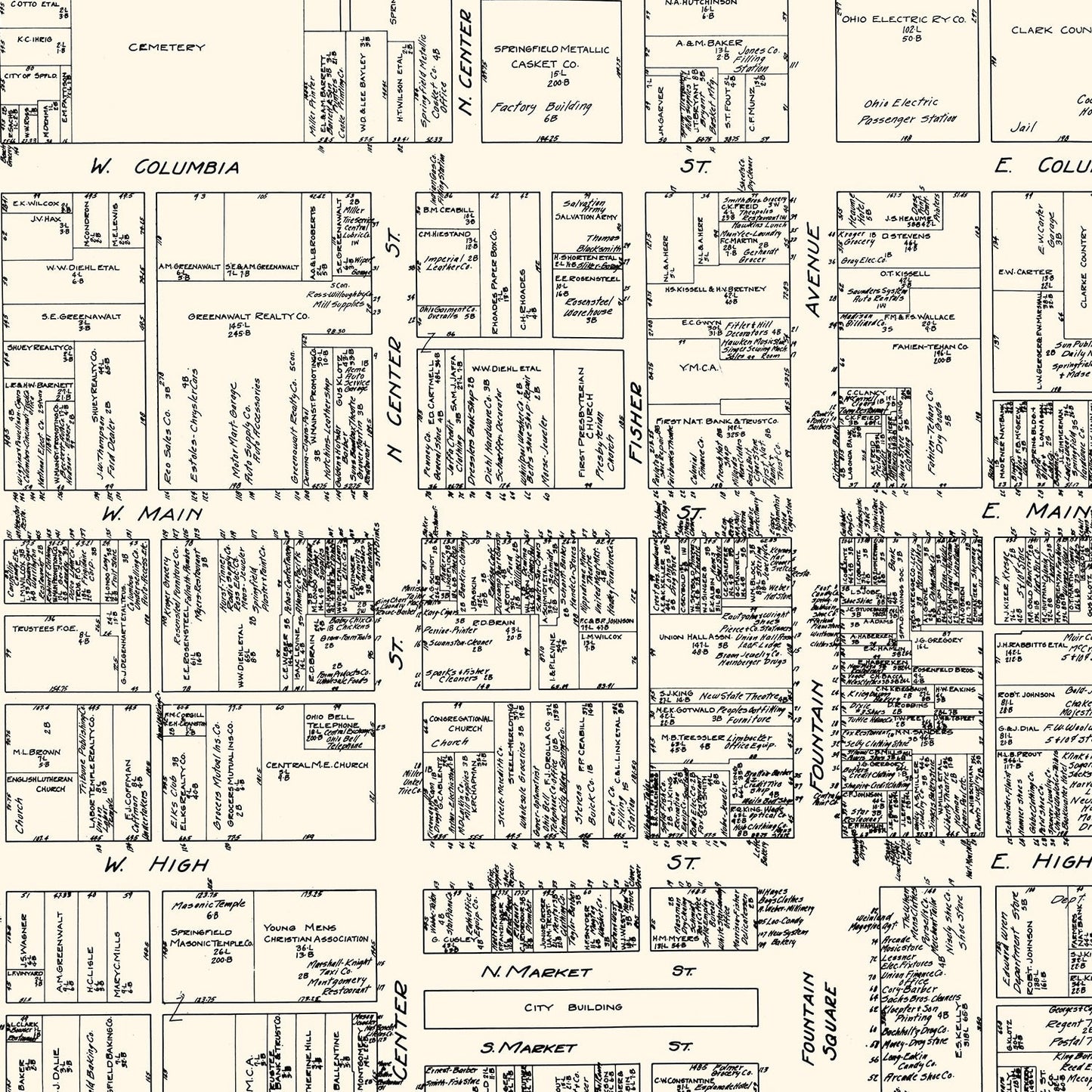 Vintage Map of Springfield, OH Business Section 1929