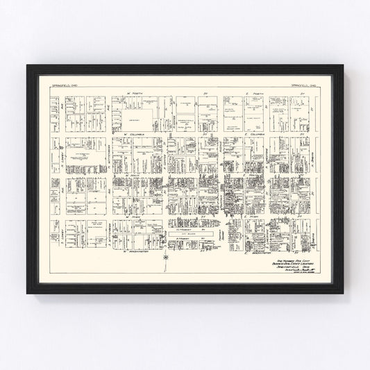 Vintage Map of Springfield, OH Business Section 1929