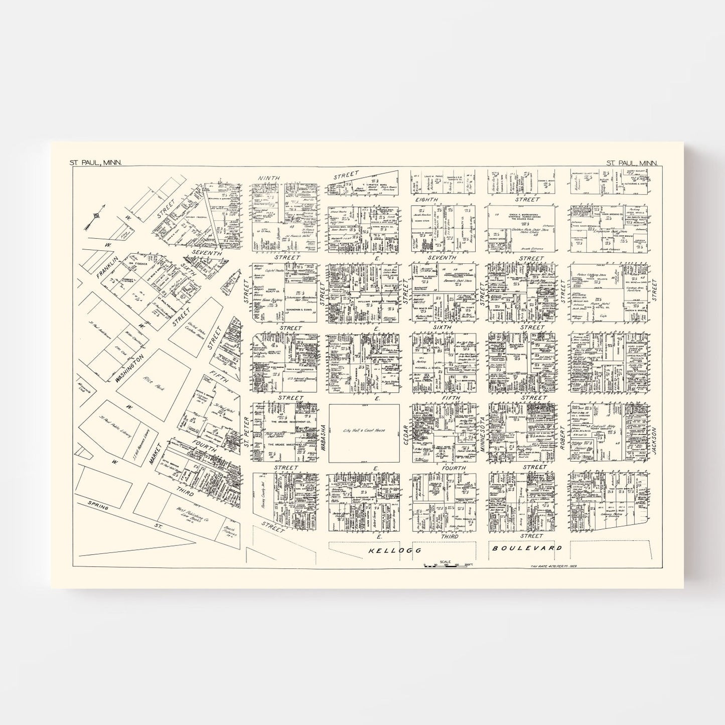 Vintage Map of St. Paul, MN Business Section 1929