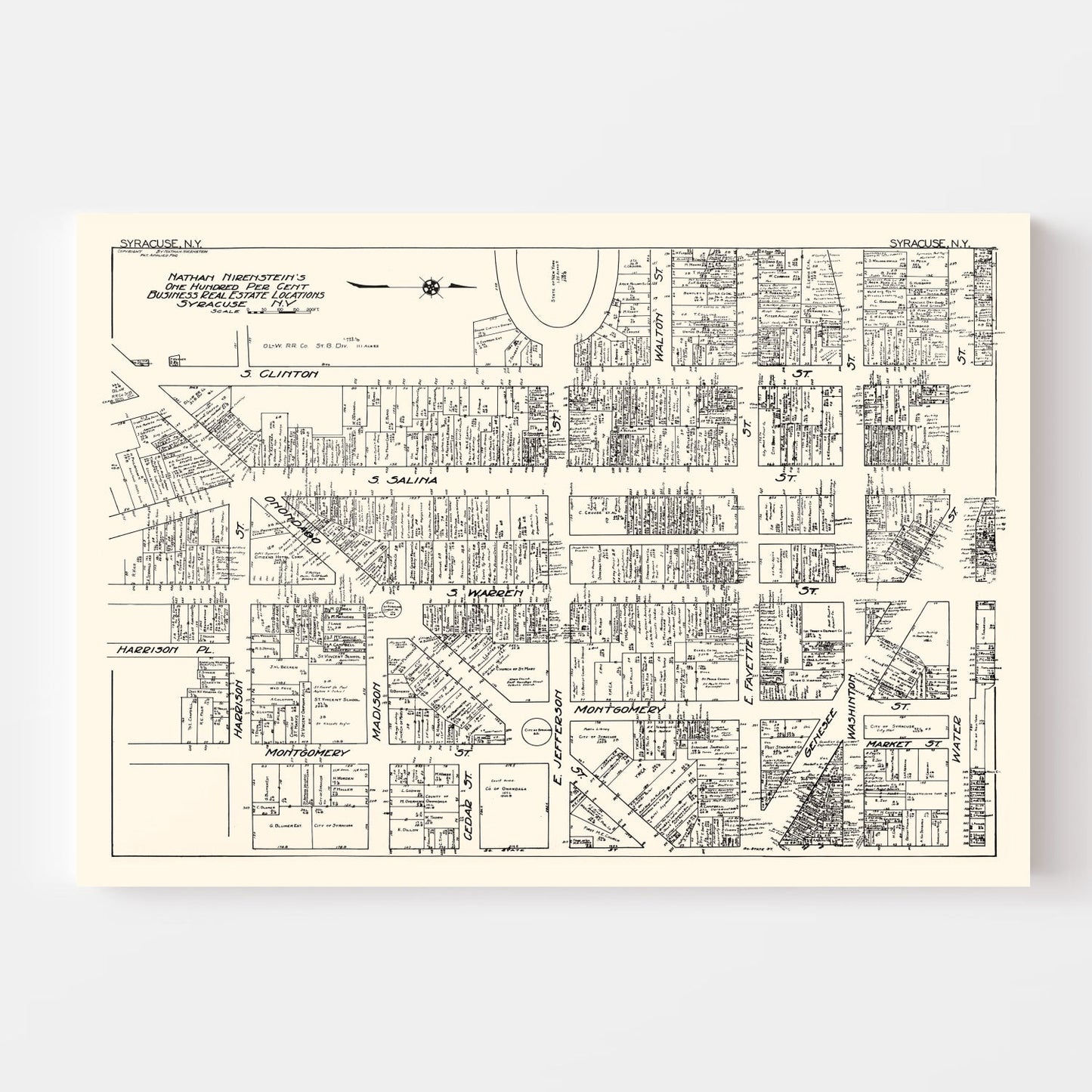 Vintage Map of Syracuse, NY Business Section 1929
