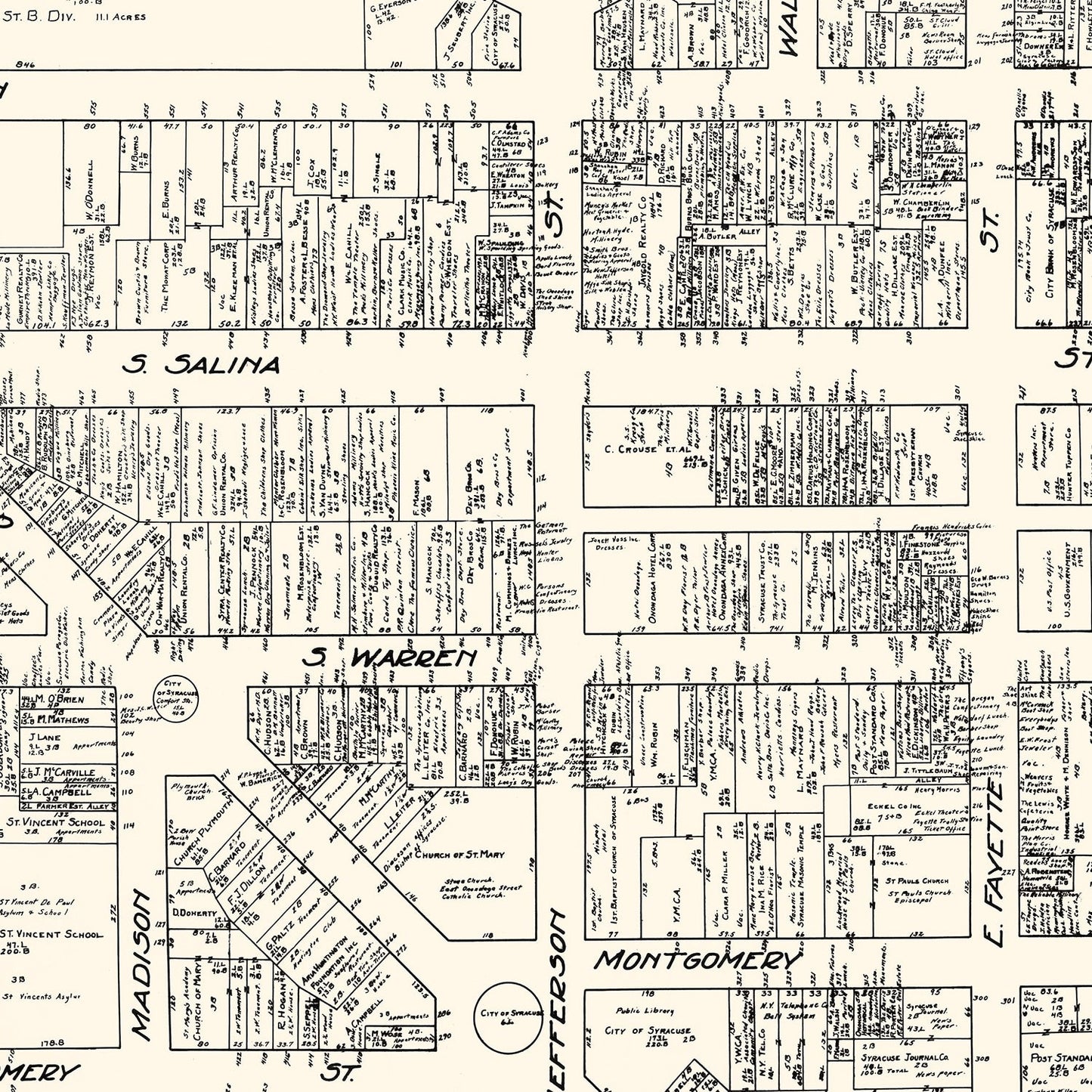 Vintage Map of Syracuse, NY Business Section 1929