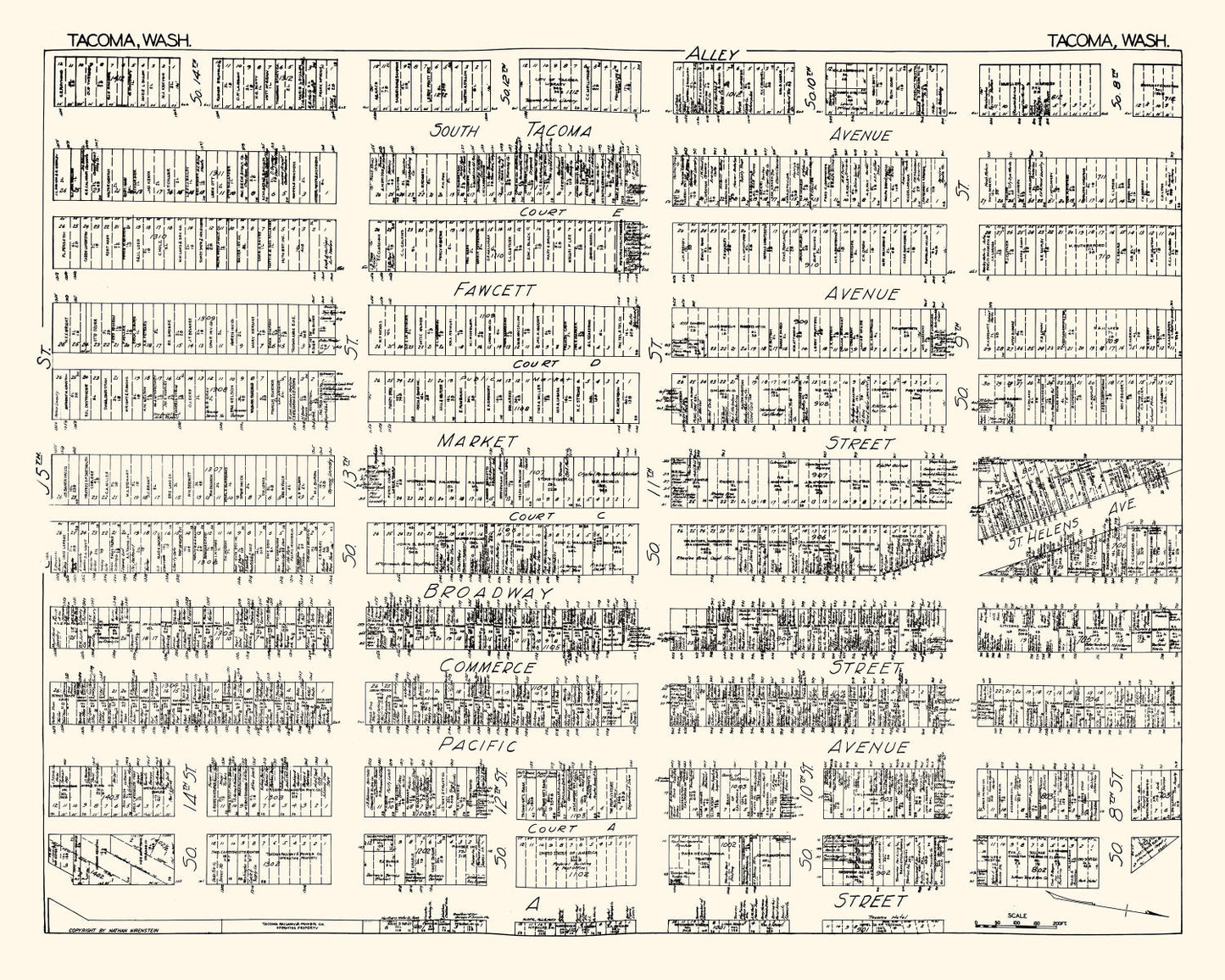 Vintage Map of Tacoma, WA Business Section 1929