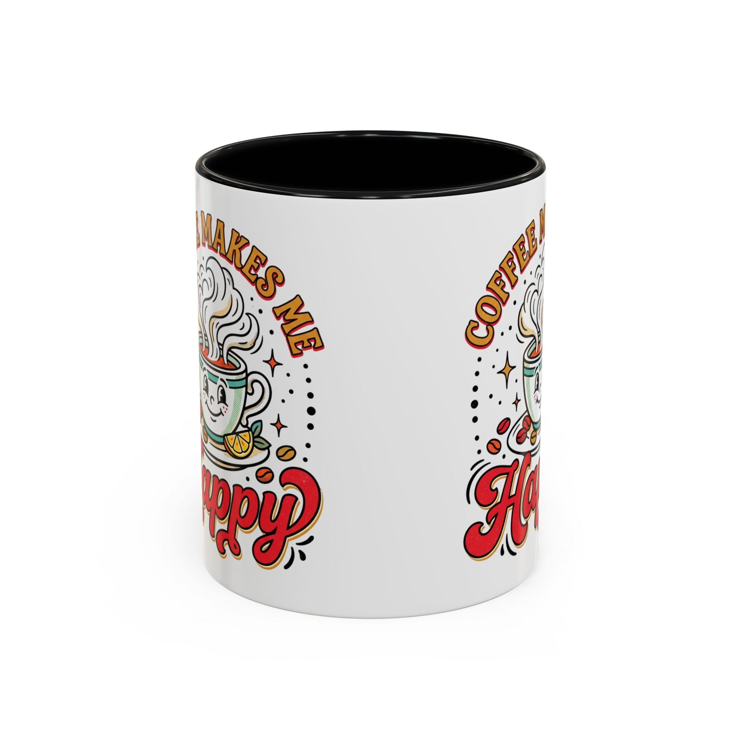 Coffee Mug — "Coffee Makes Me Happy" Cute Retro Accent Mug (11/15oz)
