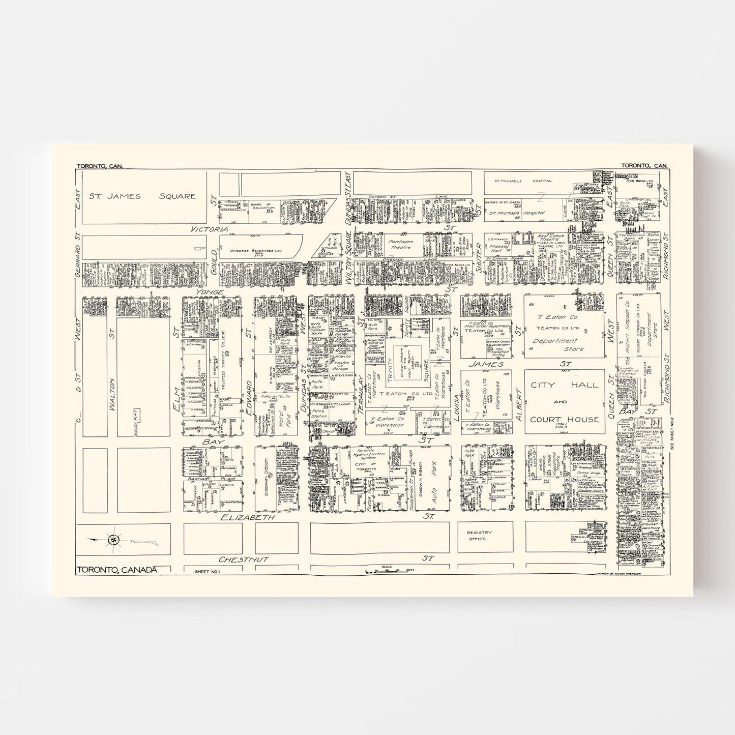 Vintage Map of Toronto, Canada 1929