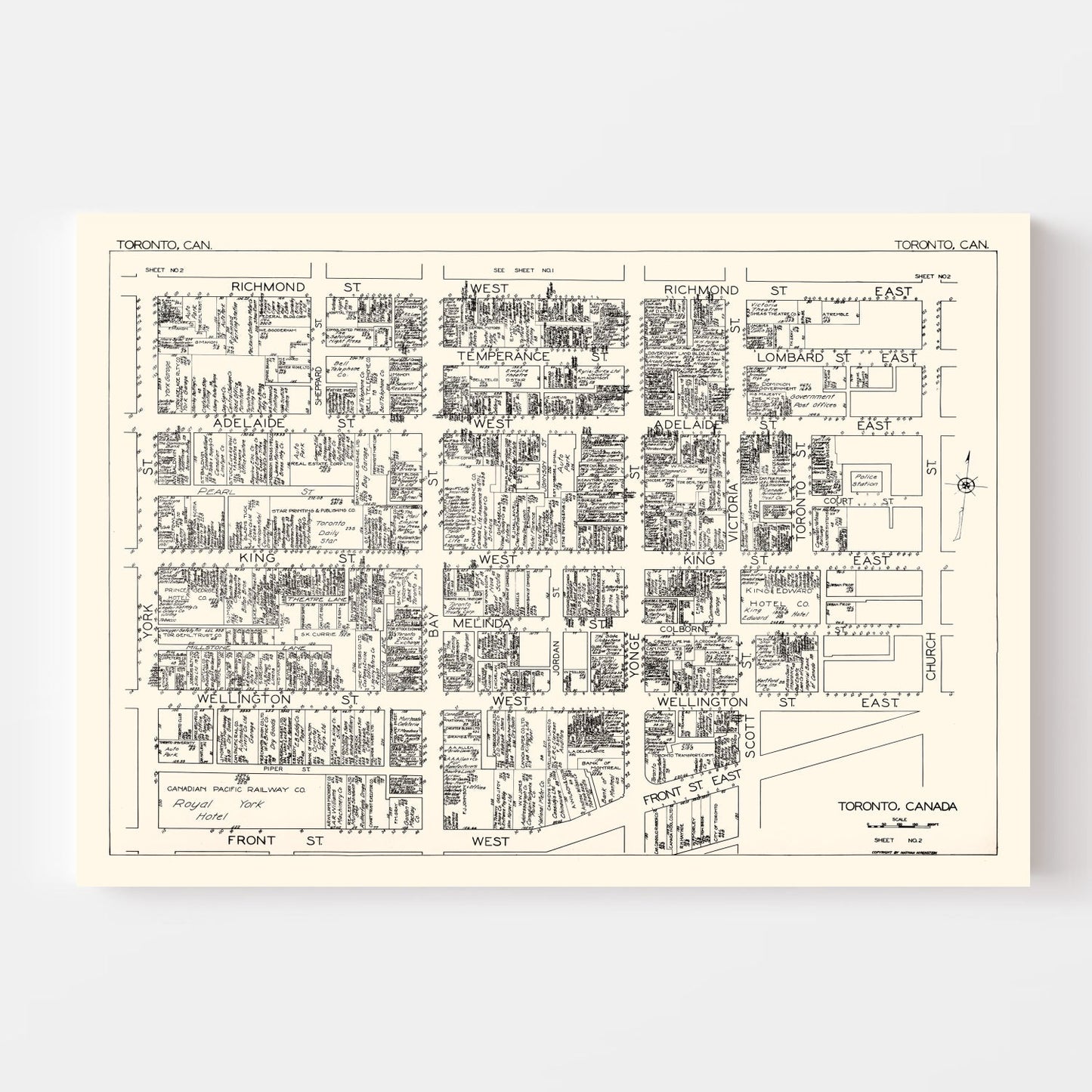 Vintage Map of Toronto, Canada 1929