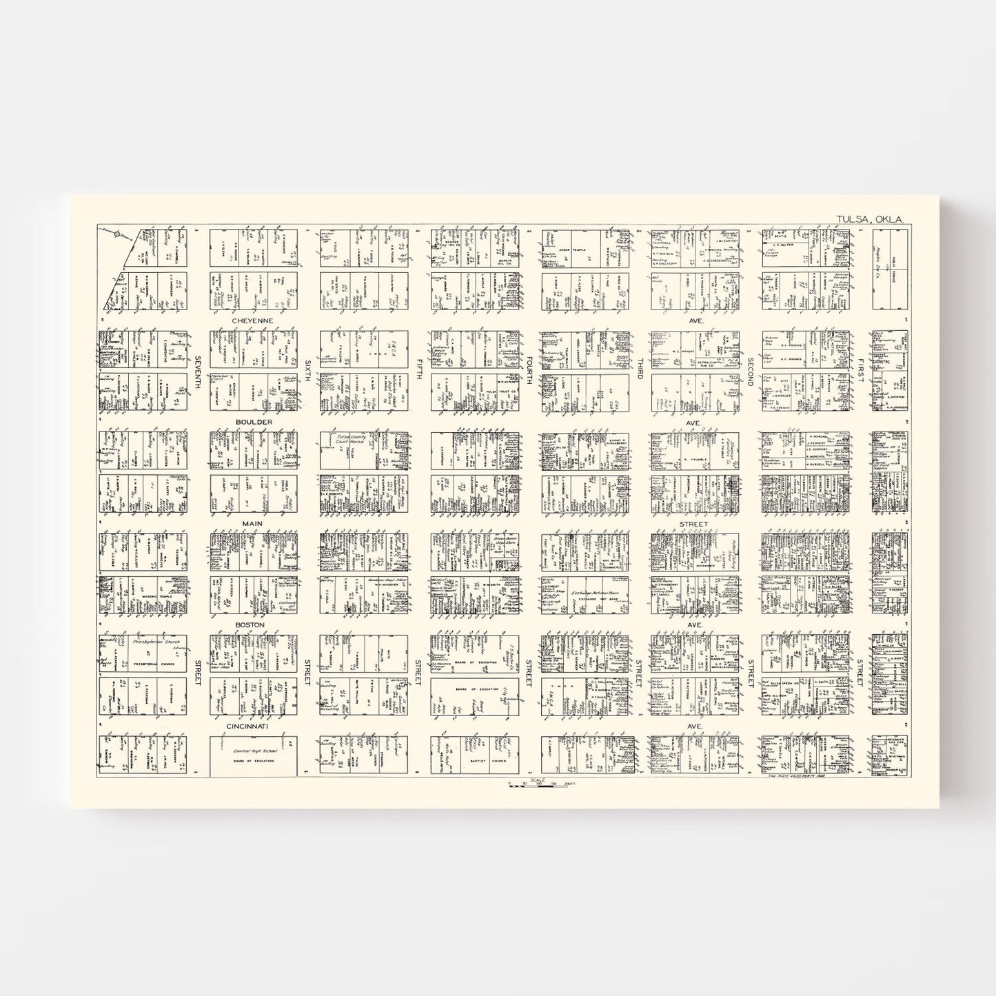 Vintage Map of Tulsa, OK Business Section 1928