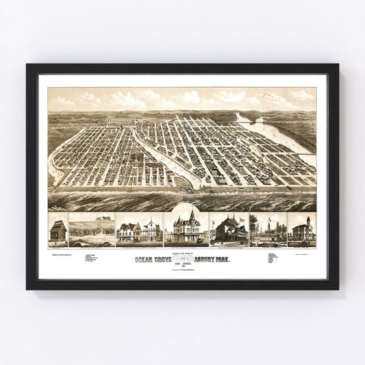 Vintage Map of Ocean Grove, New Jersey 1881