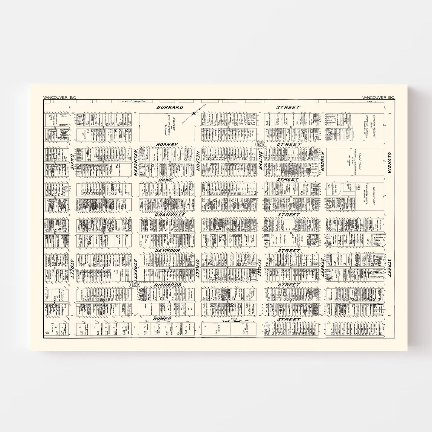 Vintage Map of Vancouver, Canada 1929