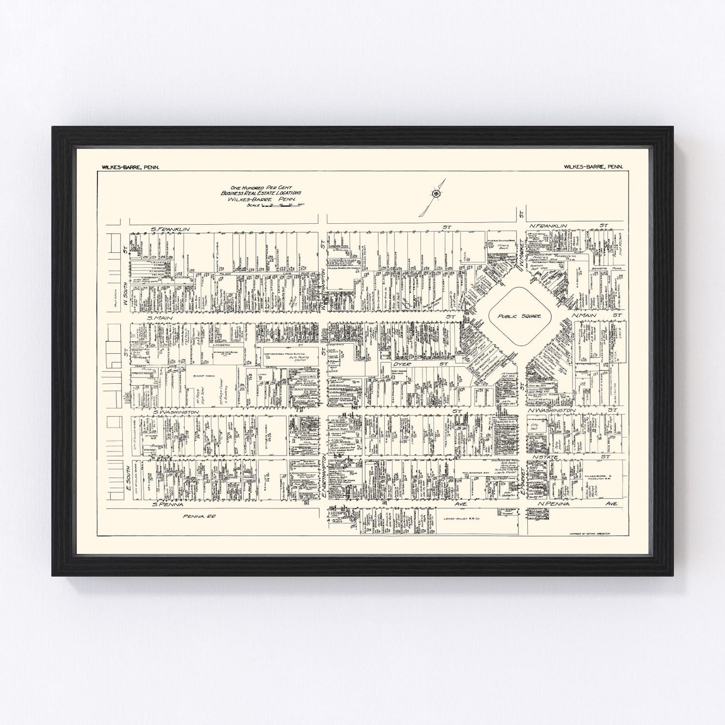Vintage Map of Wilkes-Barre, PA Business Section 1929