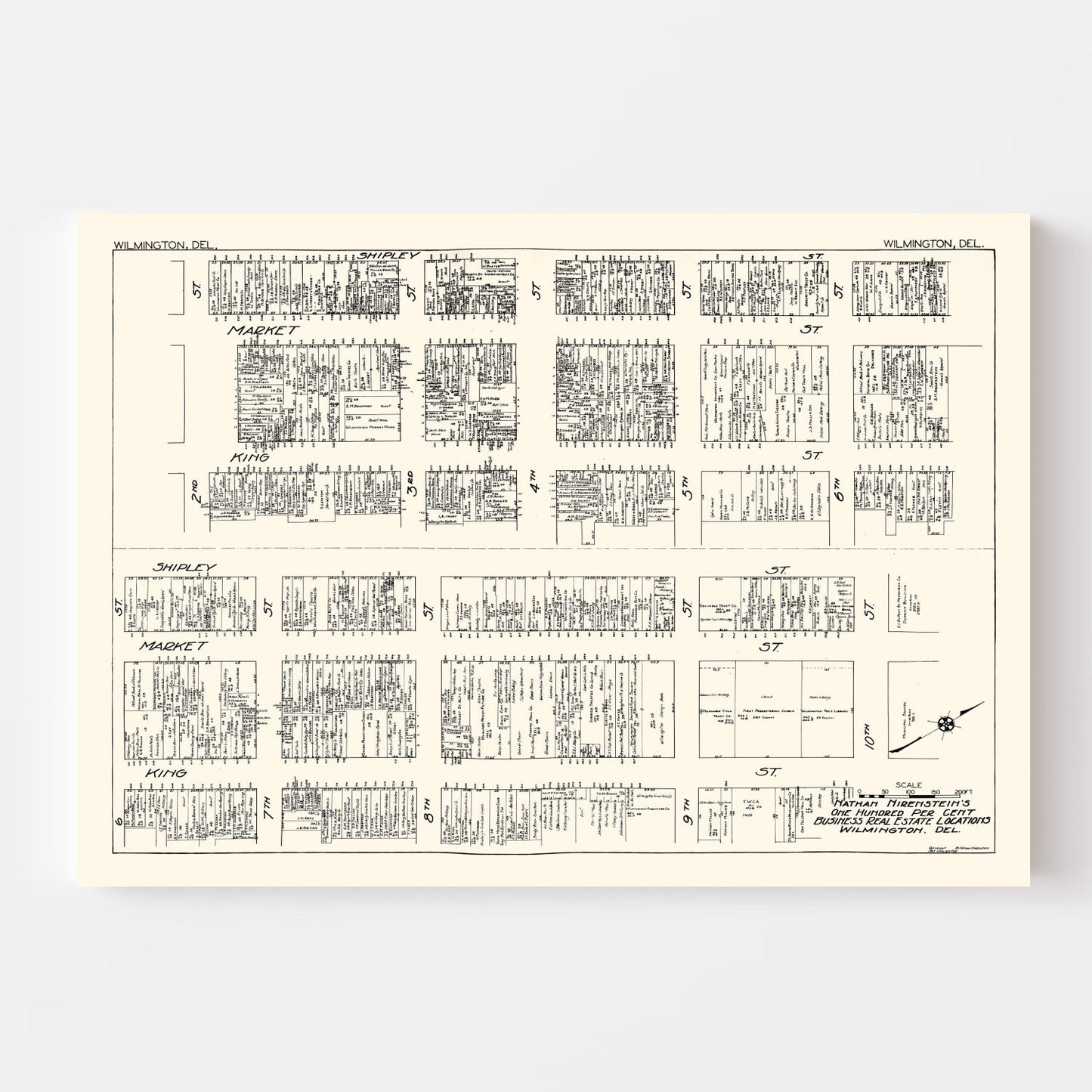 Vintage Map of Wilmington, DE Business Section 1929