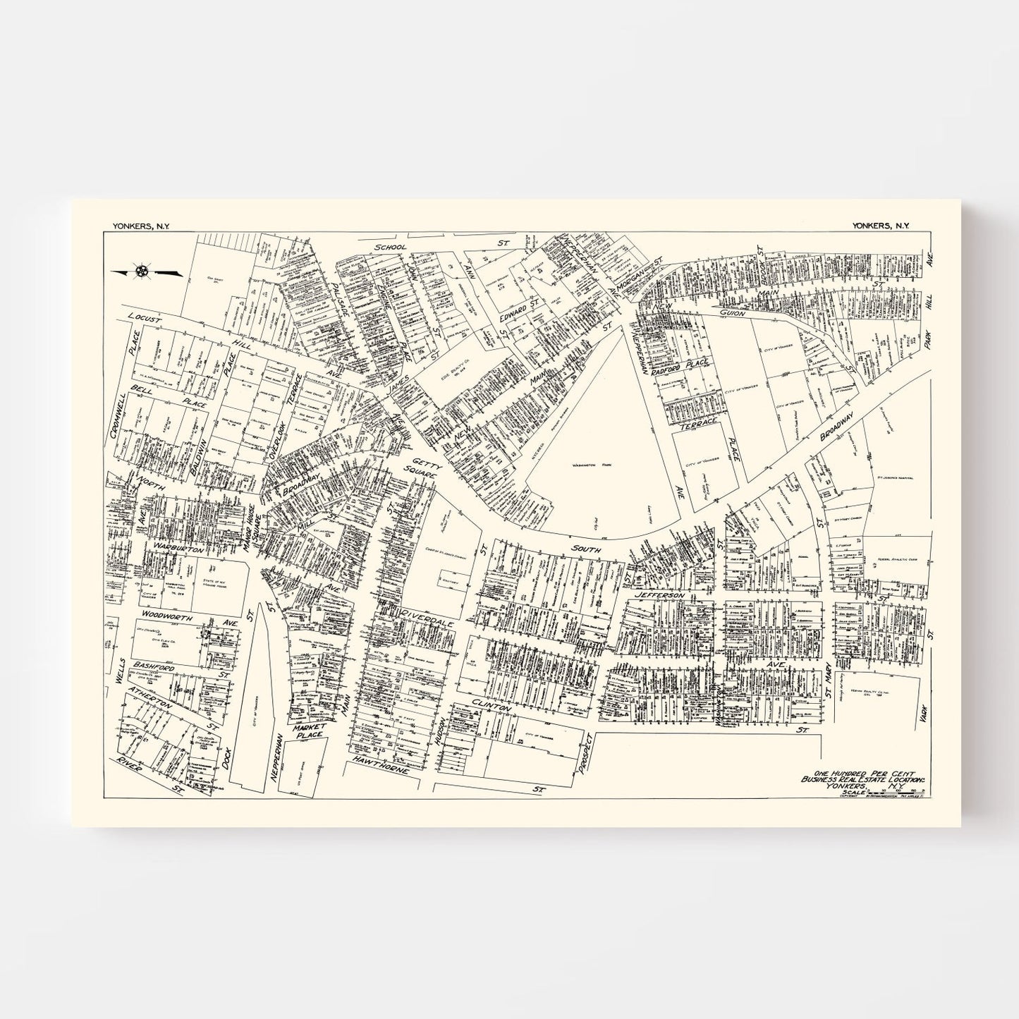 Vintage Map of Yonkers, NY Business Section 1929