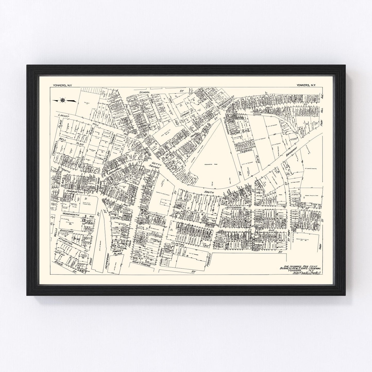 Vintage Map of Yonkers, NY Business Section 1929