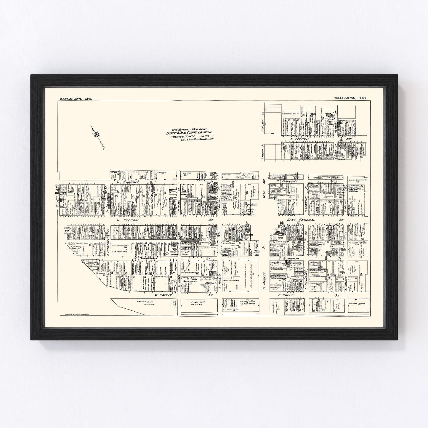 Vintage Map of Youngstown, OH Business Section 1929