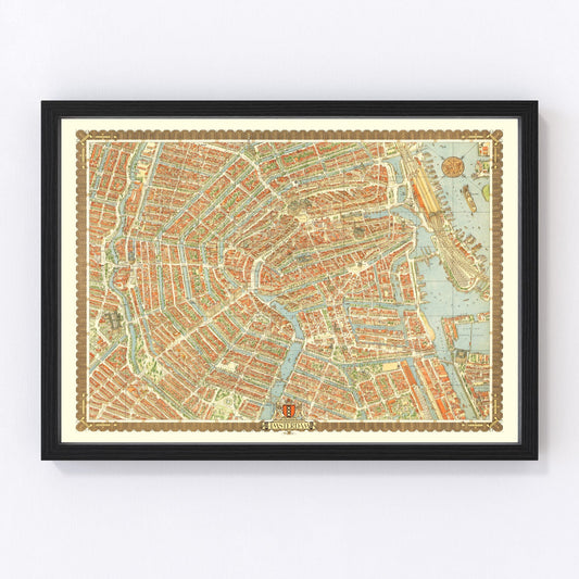 Vintage Map of Amsterdam, Netherlands 1956