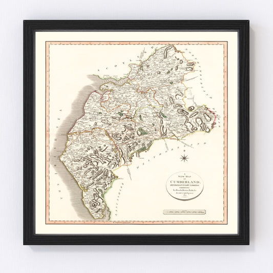Vintage Map of Cumberland County England, 1801