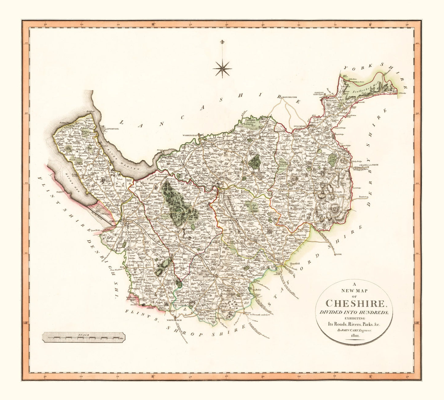 Vintage Map of Cheshire County England, 1808