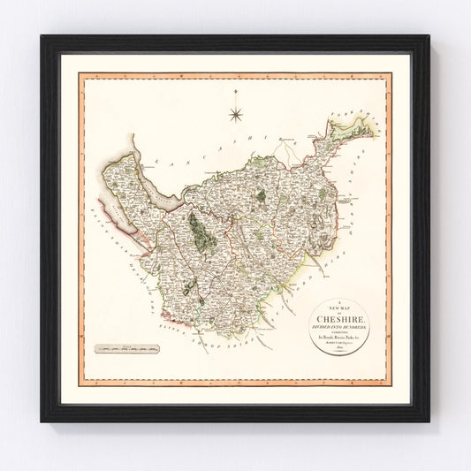 Vintage Map of Cheshire County England, 1808