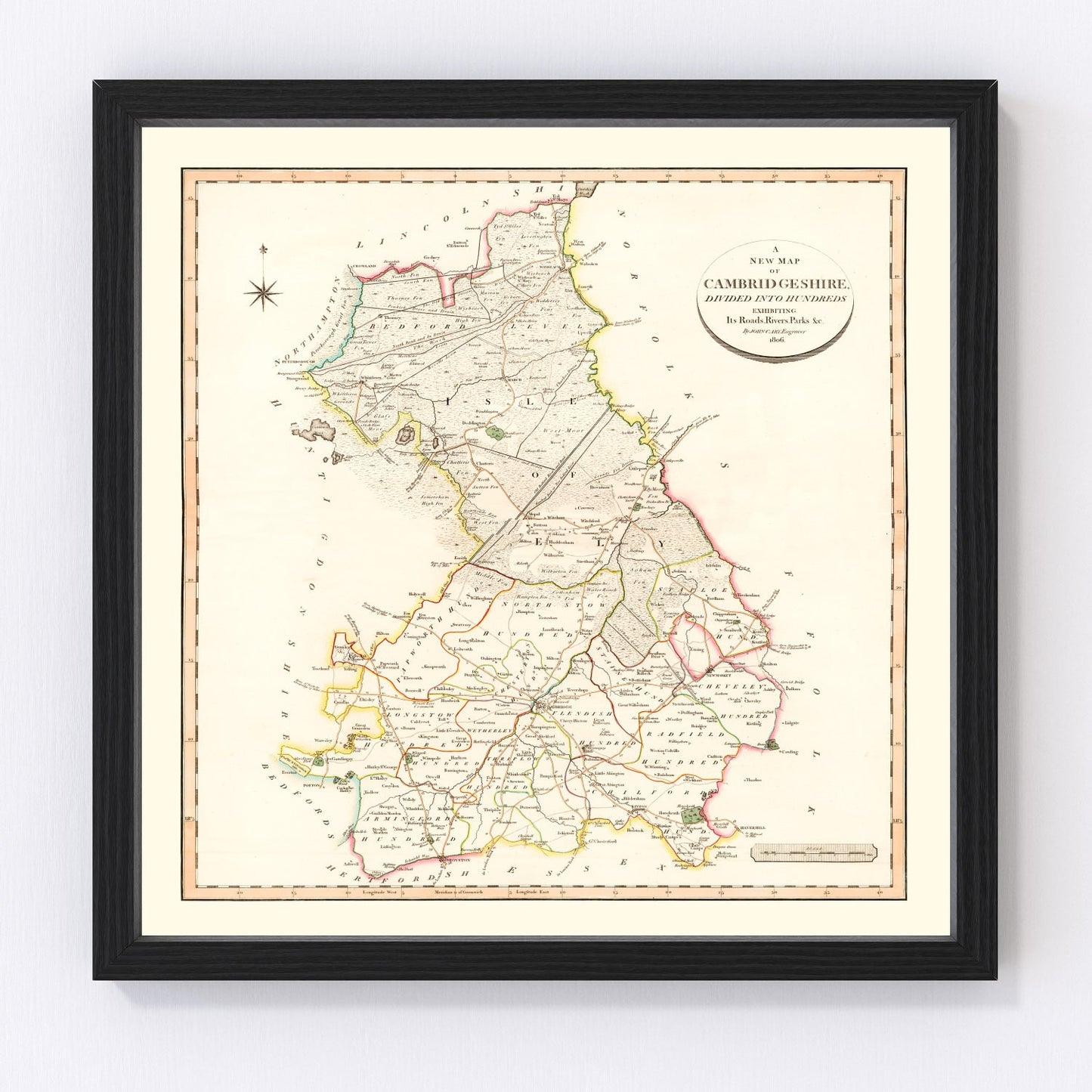 Vintage Map of Cambridgeshire County England, 1808