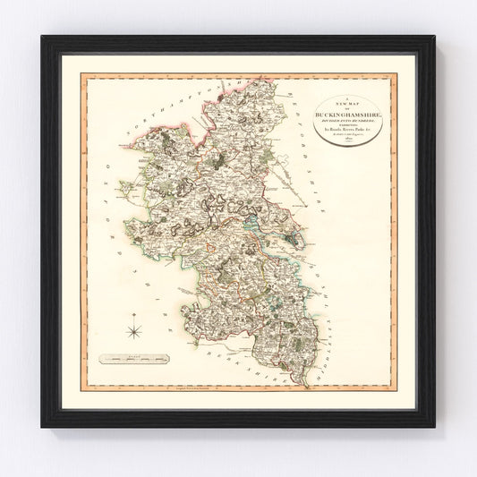 Vintage Map of Buckinghamshire County England, 1801