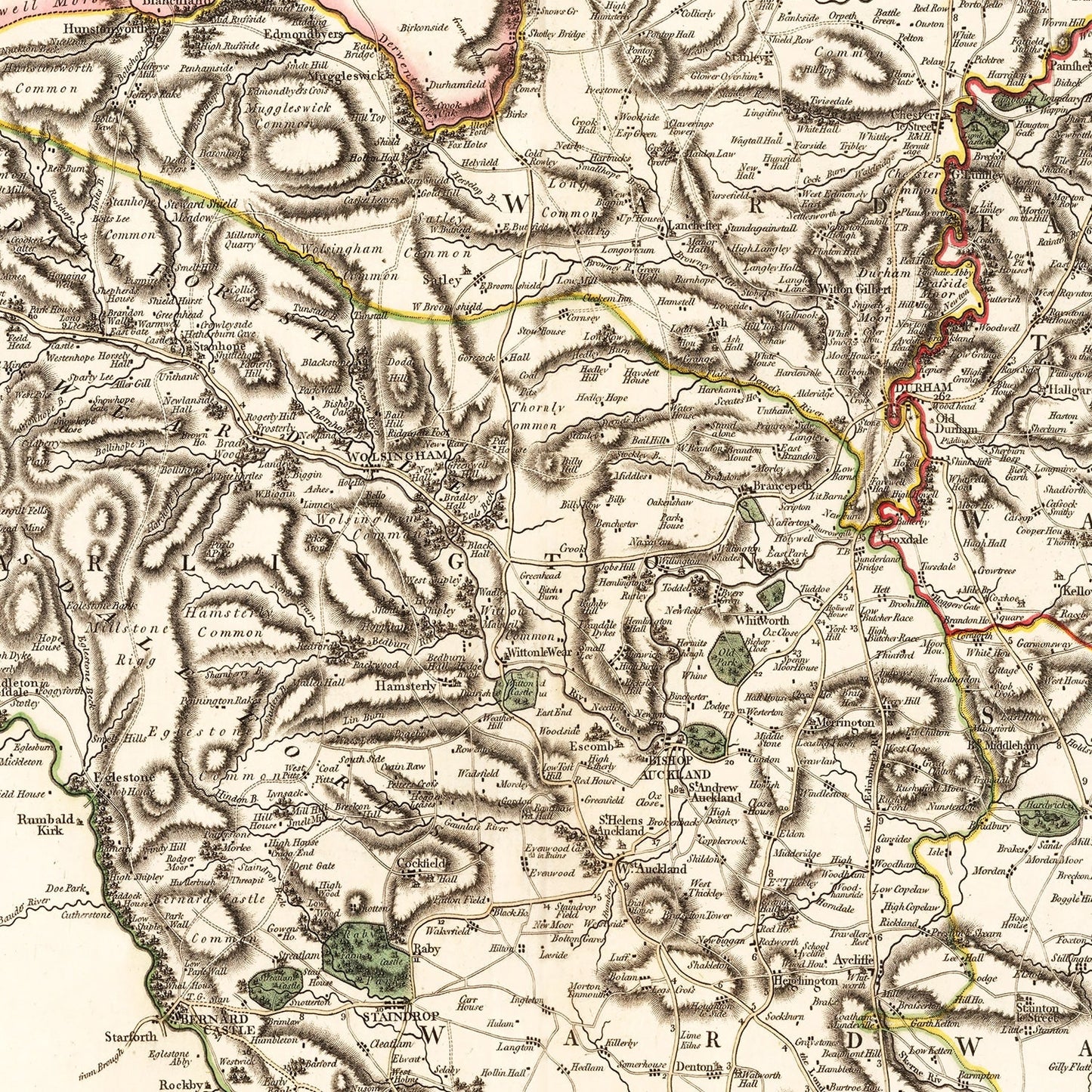 Vintage Map of Durham County England, 1801