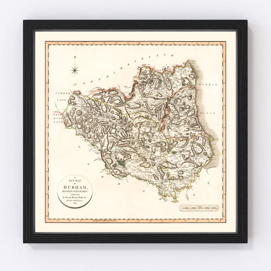 Vintage Map of Durham County England, 1801