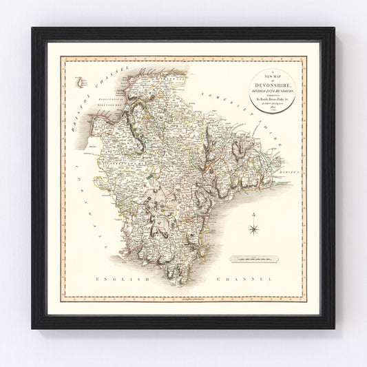 Vintage Map of Devonshire County England, 1807
