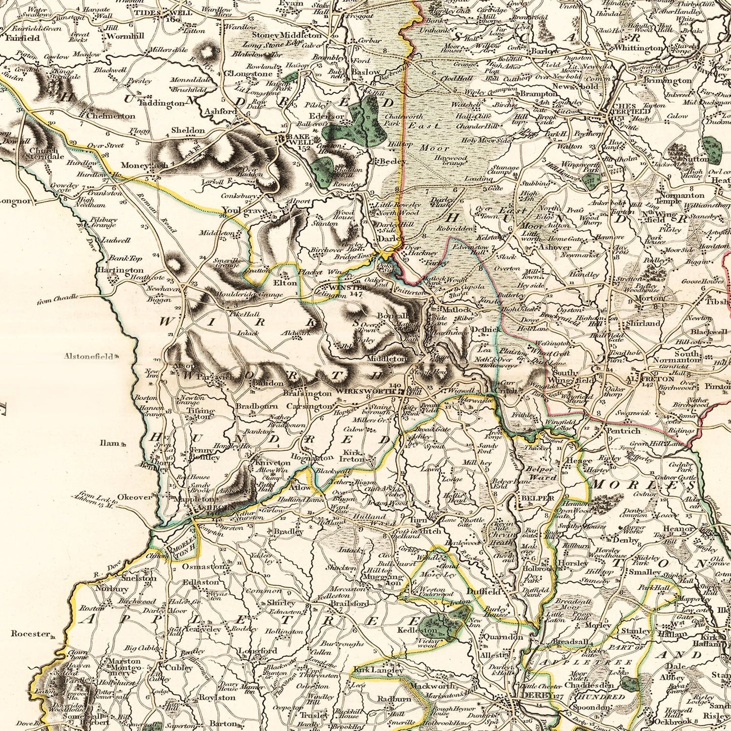 Vintage Map of Derbyshire County England, 1801