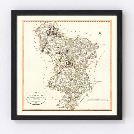 Vintage Map of Derbyshire County England, 1801