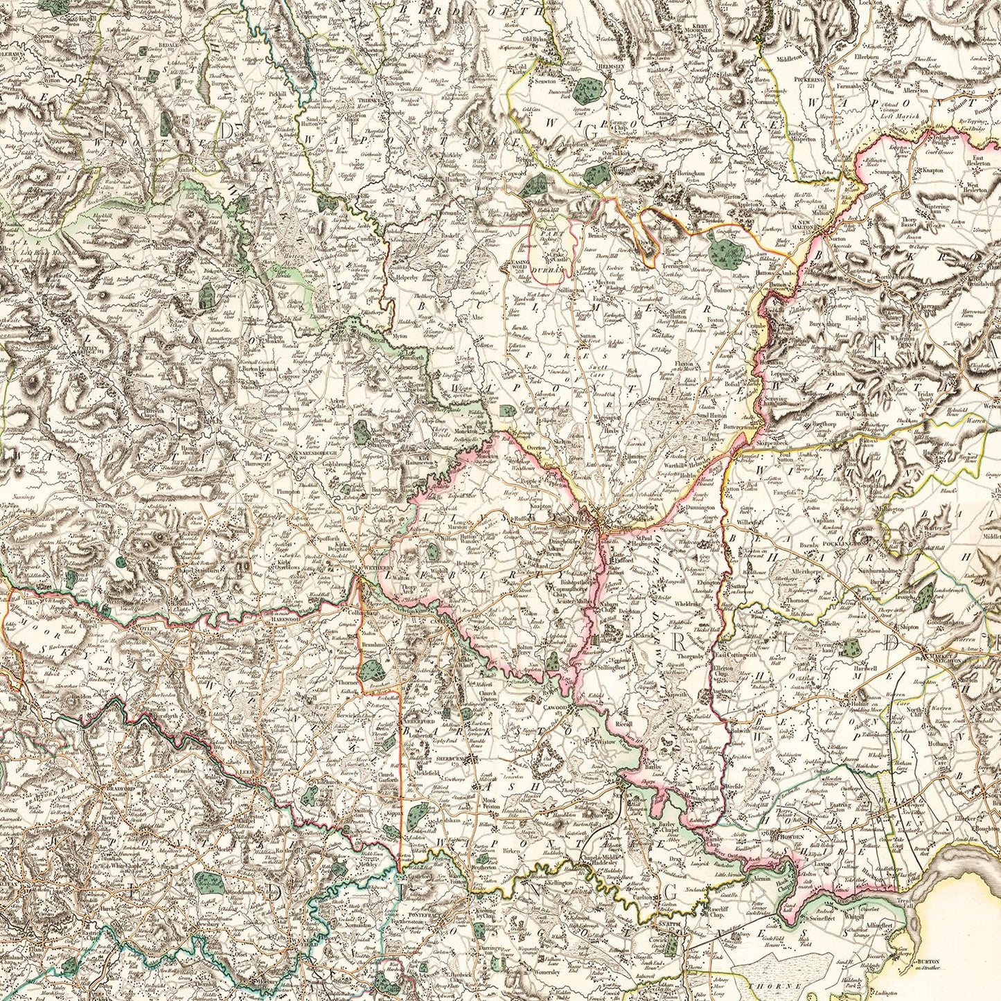 Vintage Map of Yorkshire County England, 1808