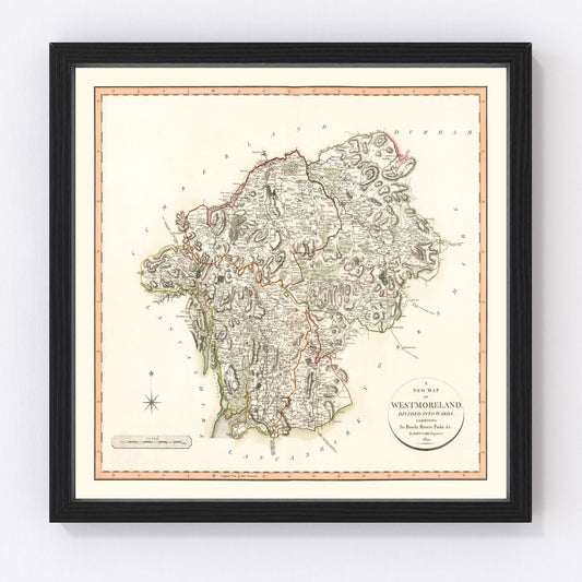 Vintage Map of Westmoreland County England, 1801