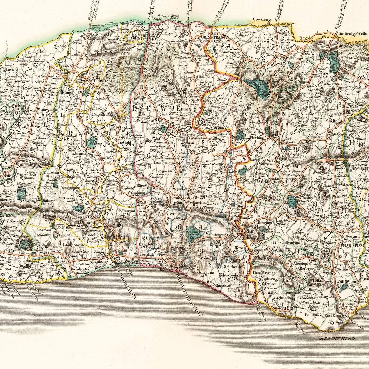 Vintage Map of Sussex County England, 1801