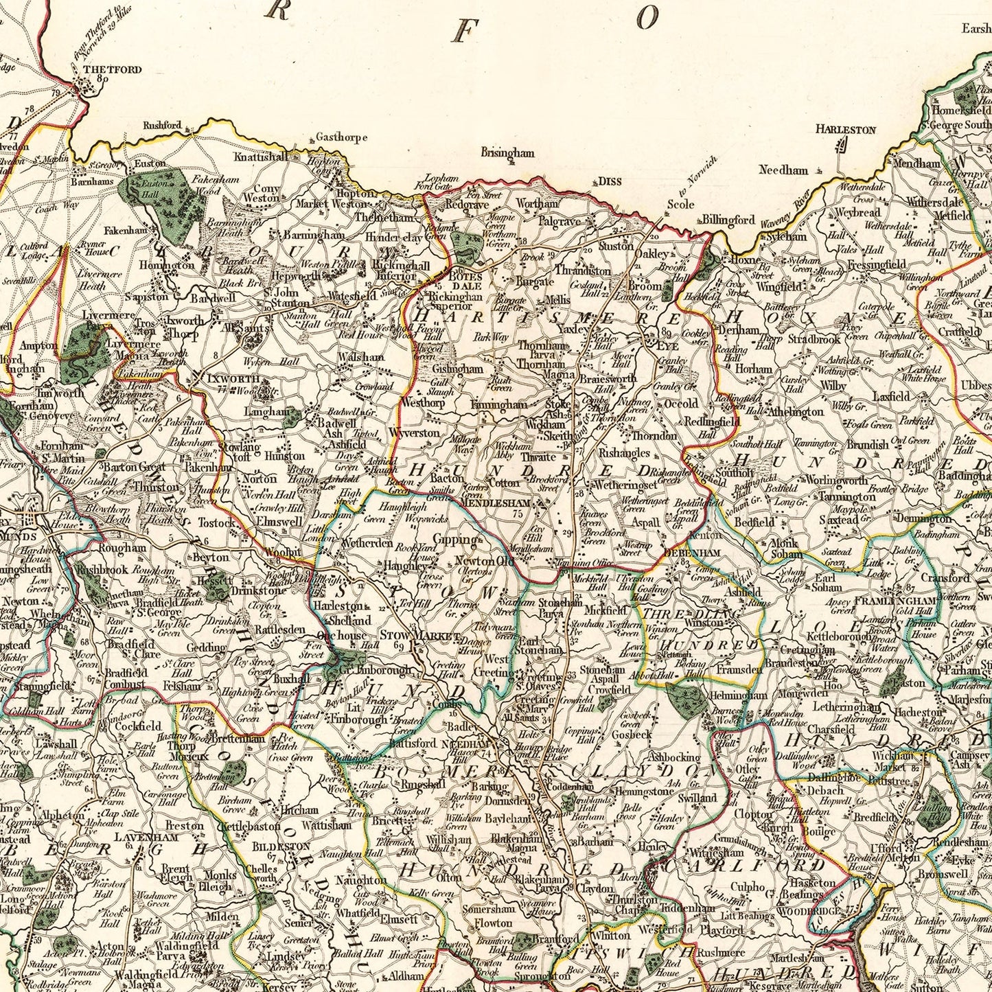 Vintage Map of Suffolk County England, 1807