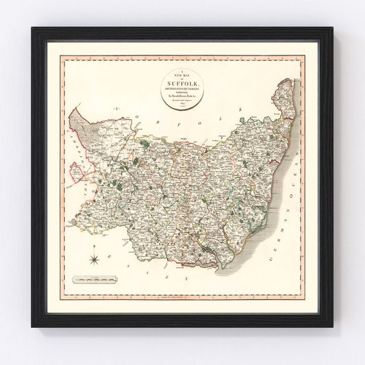 Vintage Map of Suffolk County England, 1807