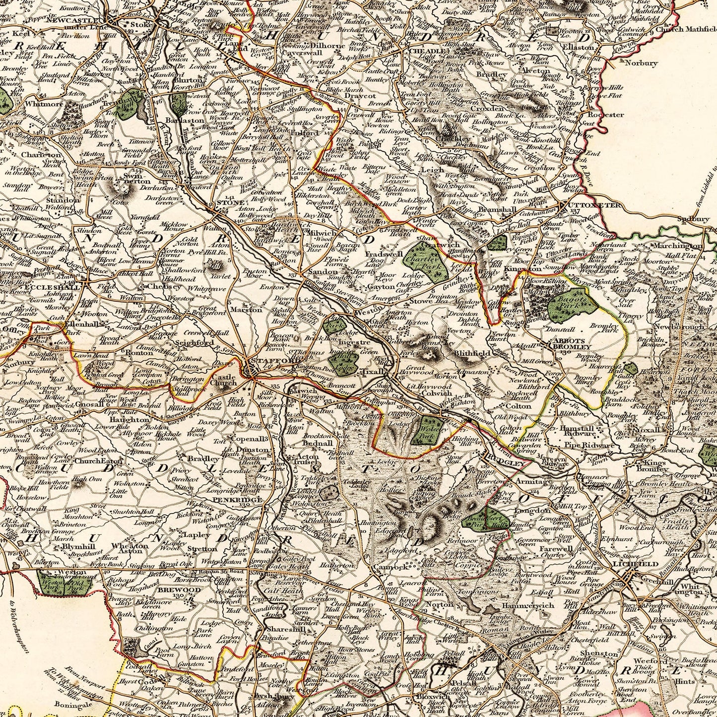 Vintage Map of Staffordshire County England, 1807